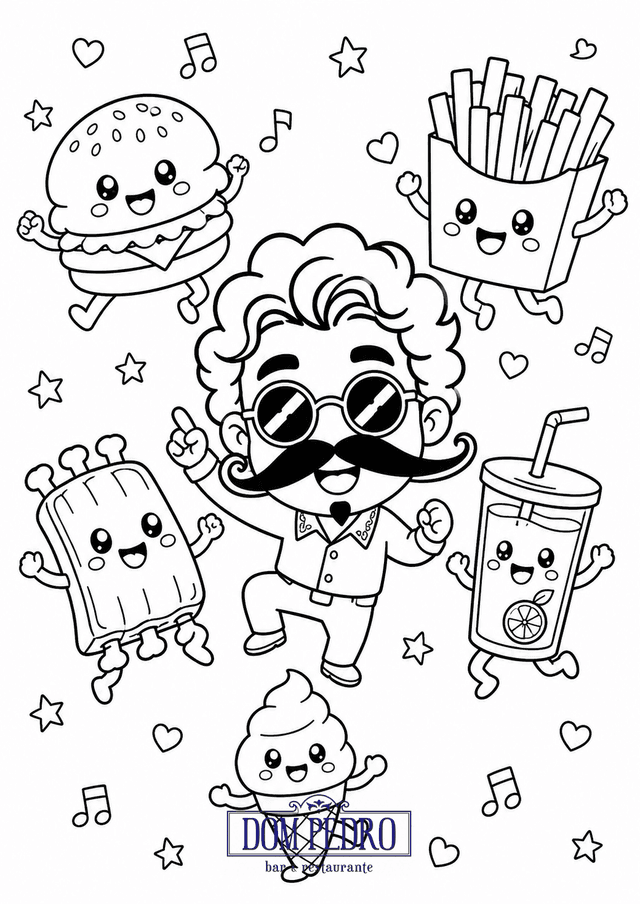 Desenho pra colorir: Comidas sorridentes