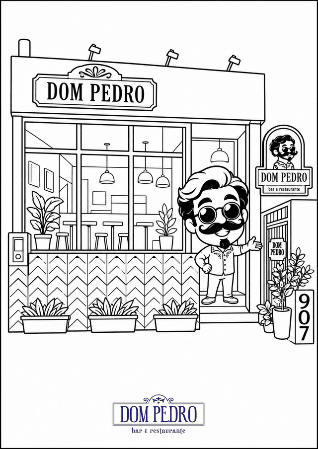 Desenho pra colorir: A fachada do Dom Pedro